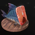 Sliced Blue And Red Fish On Wooden Base With Glowing Light Spots