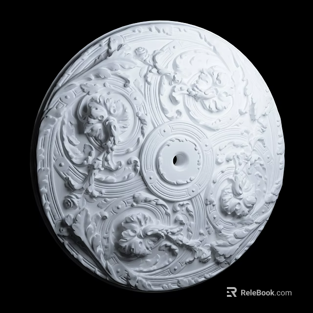 White Circular Ceiling Medallion With Intricate Floral Carvings And Decorative Scrolls For Classic Interior Decoration 3d model 