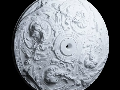 White Circular Ceiling Medallion With Intricate Floral Carvings And Decorative Scrolls For Classic Interior Decoration 3d model
