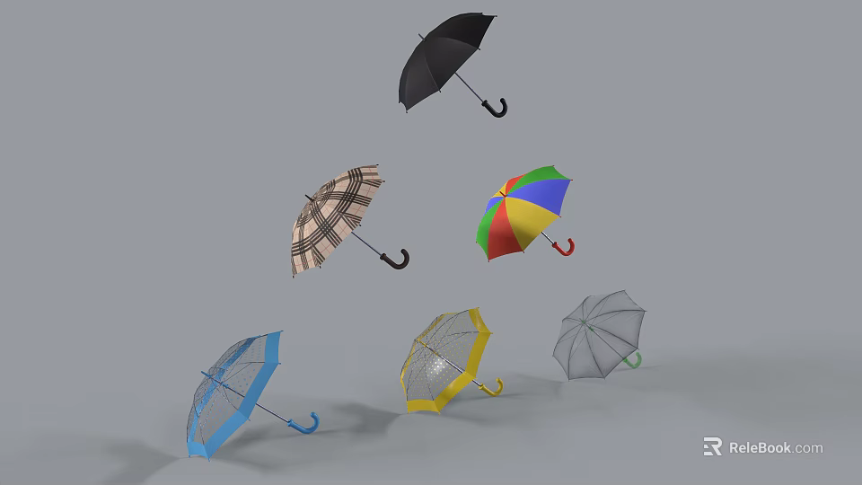 Colorful Umbrellas In Various Styles Including Transparent Checkered And Solid Colors 3d model 