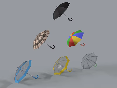 Colorful Umbrellas In Various Styles Including Transparent Checkered And Solid Colors 3d model