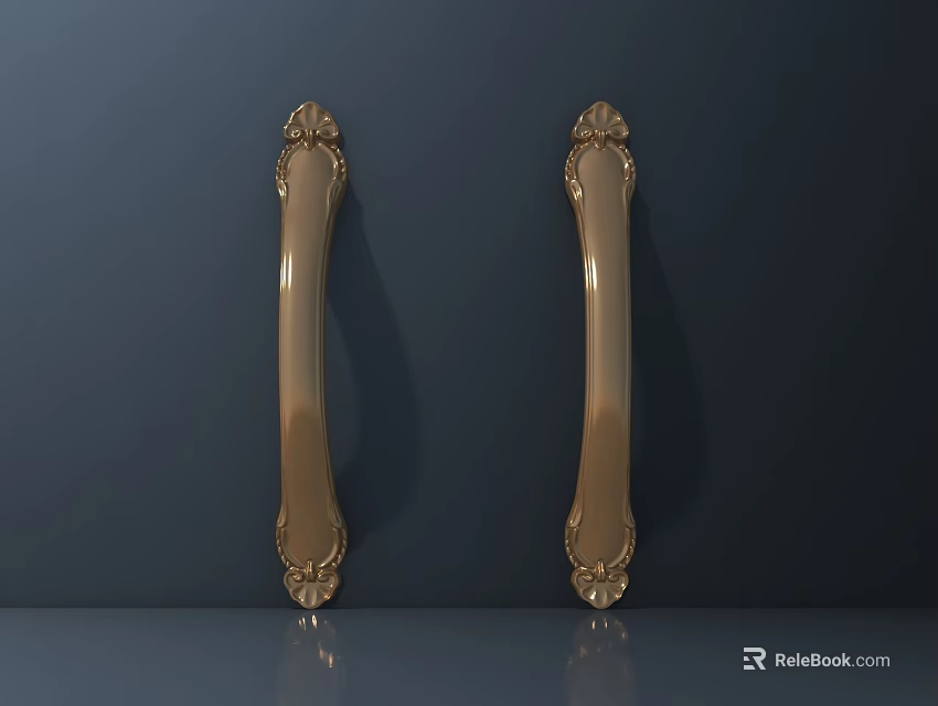 Golden Furniture Handles With Elegant Decorative Patterns Two Stylish Designs On Dark Background 3d model 