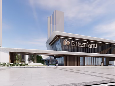 modern sales office building green space sales office 3d model