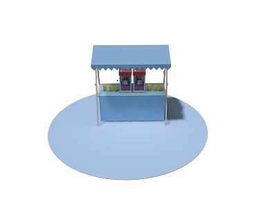 Simple Small Blue Outdoor Stall With Canopy And Shelves Displaying Items 3d model