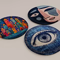 Colorful Round Rugs with Abstract Face House and Eye Patterns for Home Decor