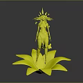 Female Character With Floral Headdress Standing On Large Purple Blue Gradient Flower With Falling Petals