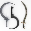 Various Medieval Weapon Types Including Sickle Scimitar and Straight Sword with Intricate Designs