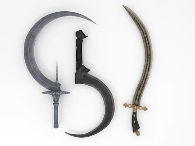 Various Medieval Weapon Types Including Sickle Scimitar and Straight Sword with Intricate Designs 3d model