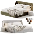 Modern Double Bed With Multiple Color Options Soft Pillows Cozy Blanket and Round Nightstand