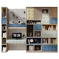 Lego Like Blue And Beige Decorative Cabinet With Storage Compartments Books And Clock