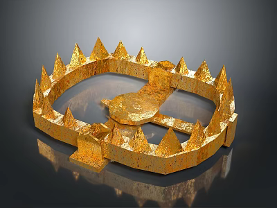 Ancient Golden Spiked Weapon With Circular Frame And Sharp Metal Spikes 3d model