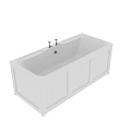 White Paneled Bathtub With Sleek Built In Design And Two Taps For Modern Bathroom