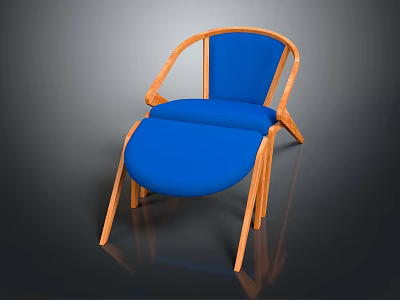 Modern Blue Padded Leisure Chair With Light Wooden Curved Frame Design 3d model