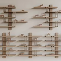 Modern Wooden Wall Cabinets Design With Tiered Shelves And Ladder Accents