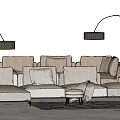 Modern Sectional Sofa Coffee Table Combination With Floor Lamps And Neutral Cushions