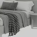 Modern Double Bed Interior With Striped Pillows Neutral Tones Blanket And Bedside Table 3d model