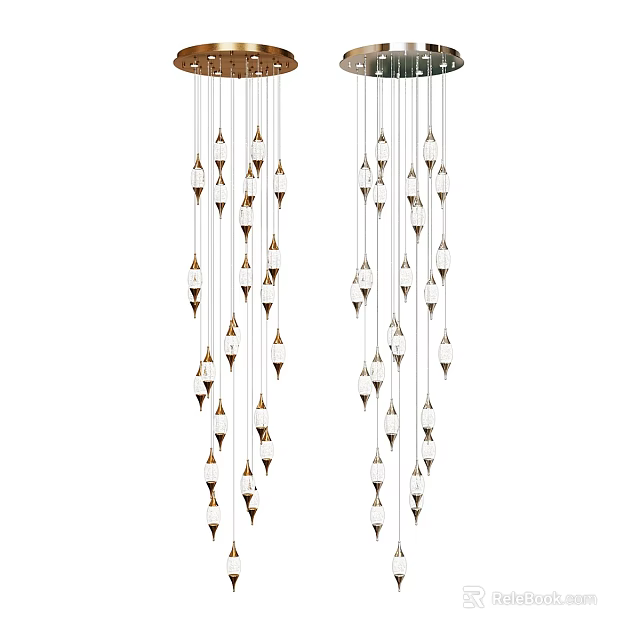 Modern Hanging Chandelier With Multiple Metal Glass Droplet Pendants For Interior Decor 3d model 