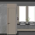 Public Restroom Interior With Marble Walls Double Sinks And Window Lighting 3d model
