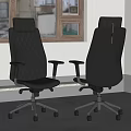 Black Modern Office Chair With Leather Upholstery Armrests And Metal Base Wheels
