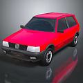 Classic Red Hatchback Car With Black Wheels Front Grille And Dark Surface Reflection 3d model