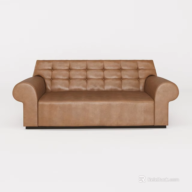 Brown Leather Multi Person Sofa With Tufted Backrest And Rounded Armrests Modern Design 3d model