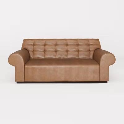 Brown Leather Multi Person Sofa With Tufted Backrest And Rounded Armrests Modern Design 3d model