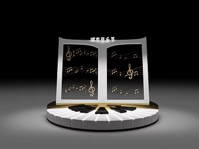 Happy Musician Themed Open Sheet Music With Treble Clef Notes On Piano Keyboard Base 3d model
