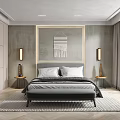 Double Bed In Modern Minimalist Bedroom With Gray Wall Nightstands And Wall Lamps