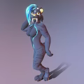 Game Movie Character With Blue Hair Glowing Yellow Eyes Dark Body Tiger Stripes Blue Lines