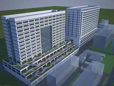 Modern High Rise Office Building With Glass Facade Large Windows And Green Terrace Design 3d model