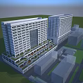 Modern High Rise Office Building With Glass Facade Large Windows And Green Terrace Design