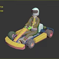 Person Wearing Helmet Driving Yellow And Pink Go Kart With Seats And Wheels