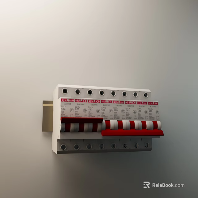 DELIXI Household Circuit Breaker With Multiple Switches White Body Red Labels 3d model 