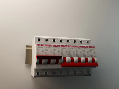 DELIXI Household Circuit Breaker With Multiple Switches White Body Red Labels 3d model