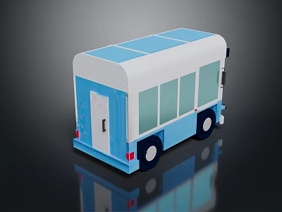 Blue And White Modern Bus Exterior With Windows And Side Door Design 3d model