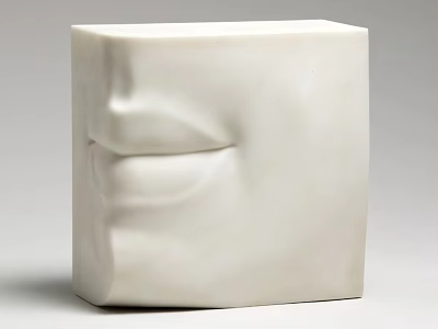White Marble Cube Decorative Ornament With Lips Design For Home Decor 3d model