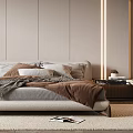 Modern Bedroom Interior With Bed Nightstand Table Lamp Accent Chair And Wardrobe