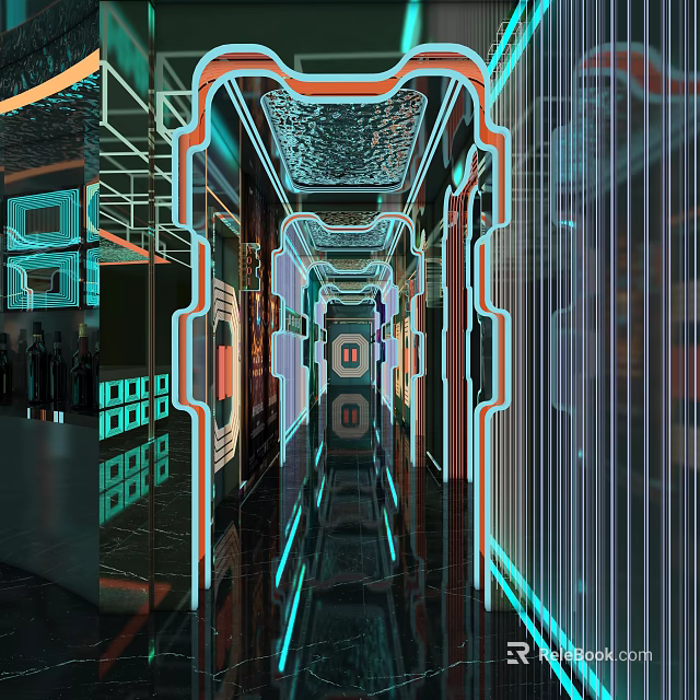 KTV Corridor With Cyberpunk Style Neon Lights And Futuristic Design 3d model 