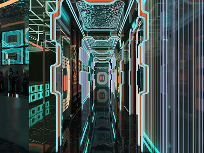 KTV Corridor With Cyberpunk Style Neon Lights And Futuristic Design 3d model