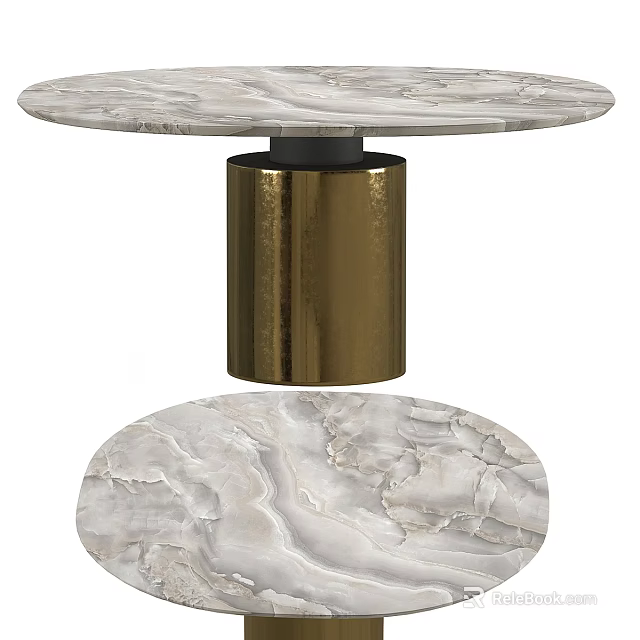 Modern Tea Table And Chairs With Marble Tabletop And Gold Metal Base 3d model