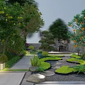 Traditional Japanese Karesansui Dry Landscape Garden With Stones Gravel And Green Plants