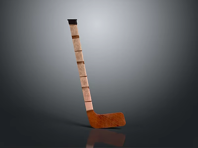 Classic Wooden Hockey Stick With Brown Wooden Construction And Vintage Design 3d model