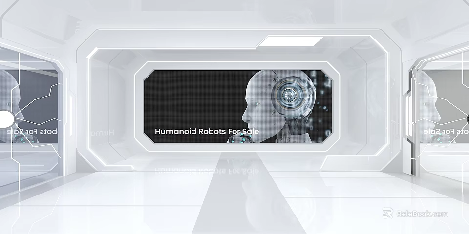 Humanoid Robots Exhibition with Futuristic Design and Digital Interface 3d model 