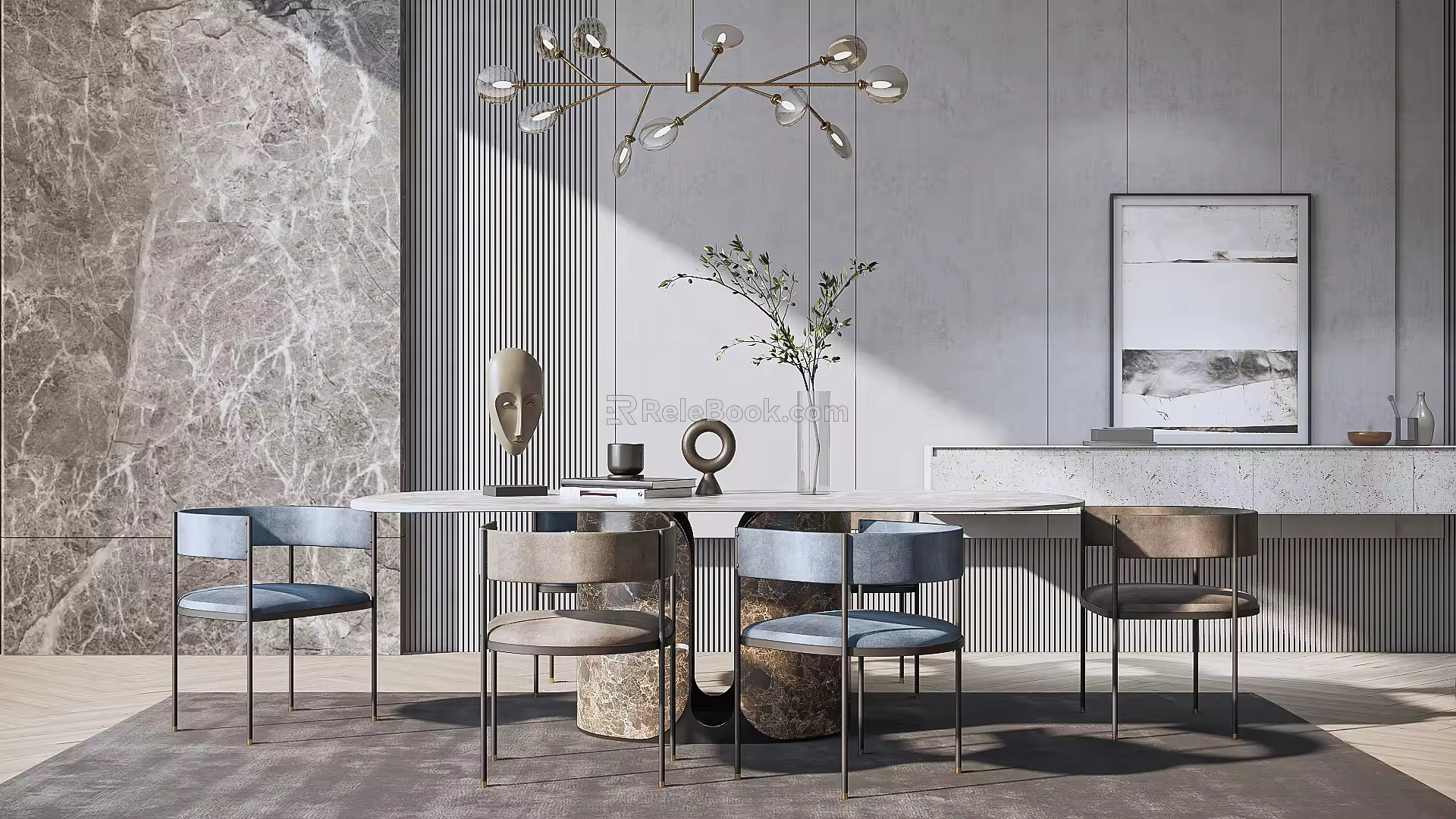 Modern Dining Table and Chair Combination 3d model
