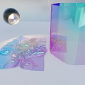 Iridescent Transparent Material Sculpture With Crinkled Texture And Light Reflection