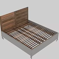 Double Bed With Wooden Planked Headboard And White Frame Featuring Elegant Legs
