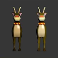 Two Brown And Light Brown Reindeer Toys With Red Noses Red Collars And Yellow Ornaments