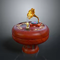 Elegant Gramophone Shaped Decorative Ornament With Golden Horn Wooden Base And Patterns