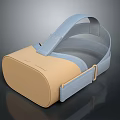 Computer VR Headset with Beige Front And Light Blue Adjustable Strap For Immersive VR Experience