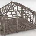 Wooden House Under Construction With Wooden Frame Beams And Floor Structure
